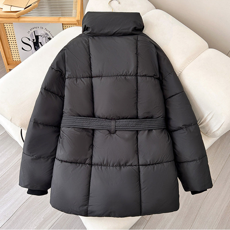 Plaid Sewing Lapel Coat With Lace-up Design Loose Solid Thick Jacket Outerwear Clothing