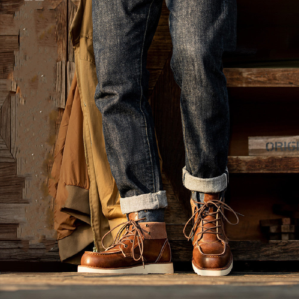 Lapel Vintage Work Boots Men's Boots British Style