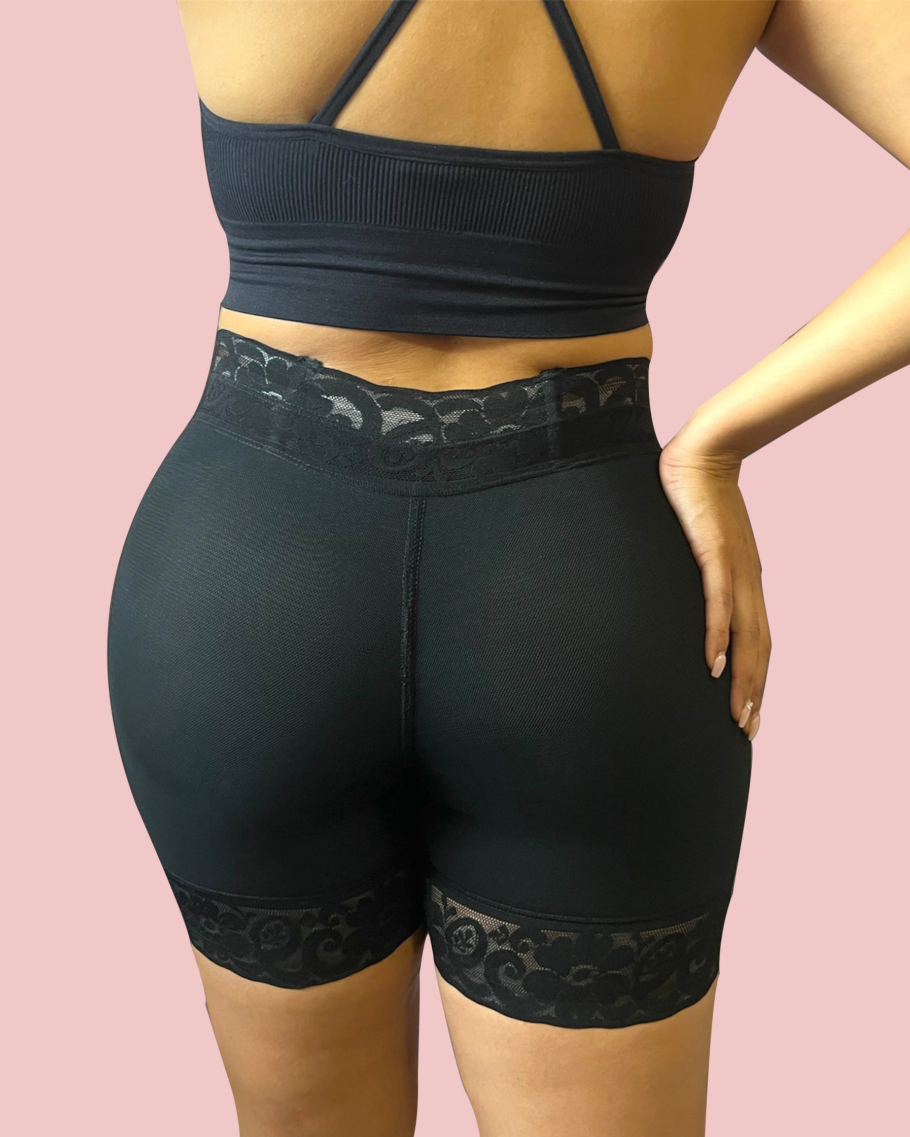 Double Compression Tummy Control Waist Silicone Lace High Waist Shaper Shorts with Bones