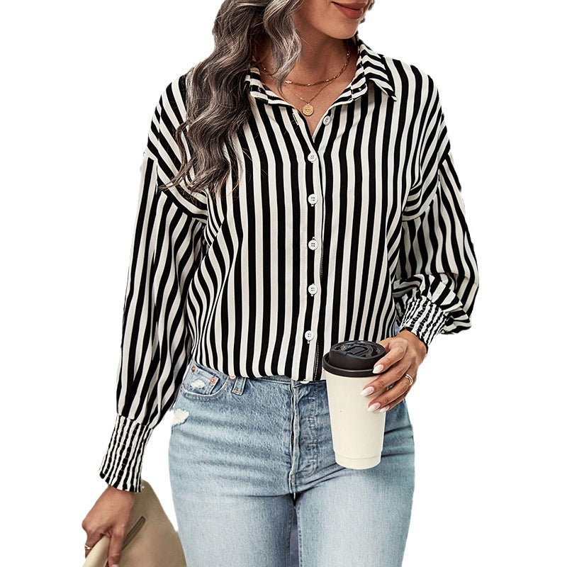 Long-sleeved Commuter Striped Shirt For Women