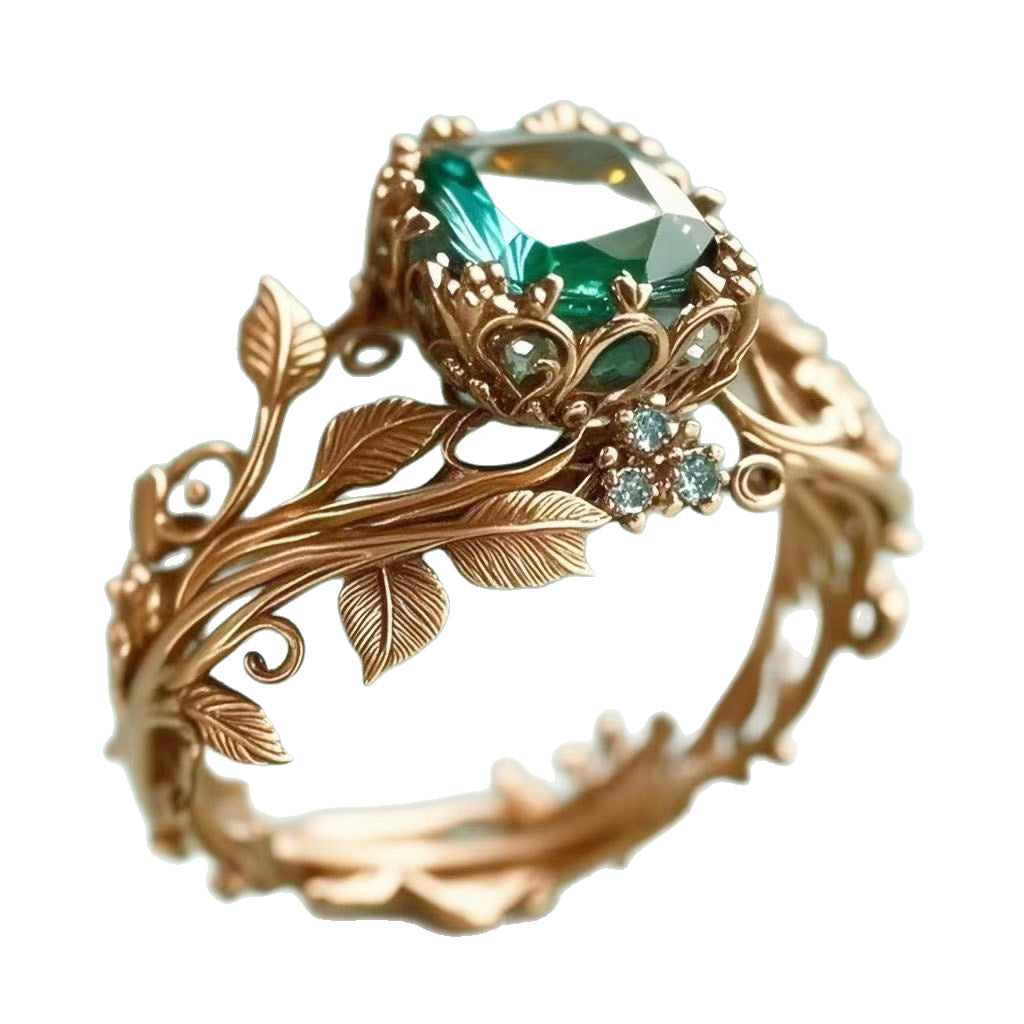 Hot Selling Totem Ring, Vintage Alloy Inlaid Green Crystal Finger Ring