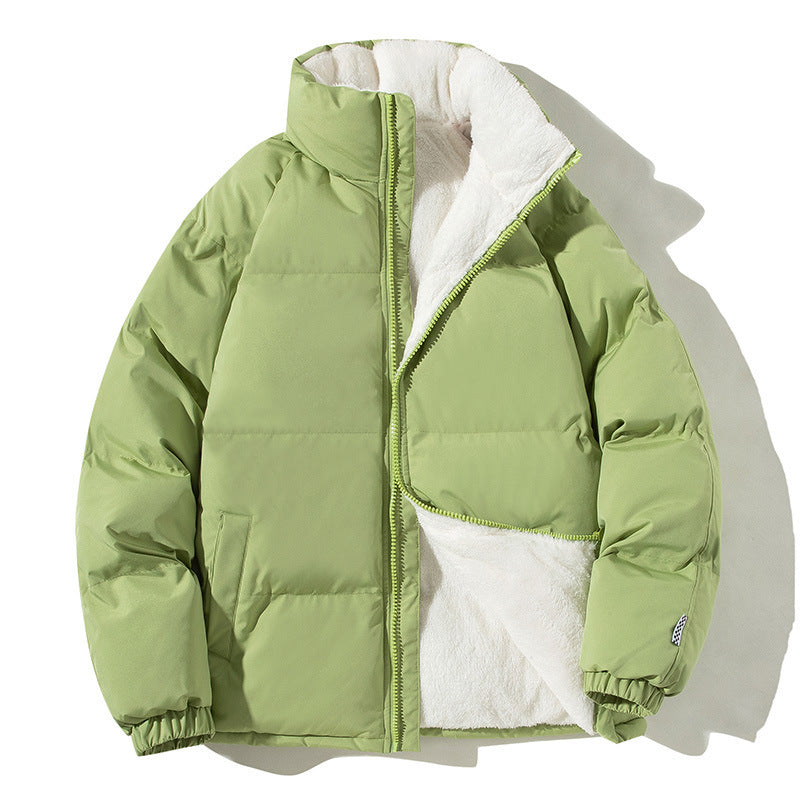 Couples Stand-up Collar Coat With Pockets Warm Plush Thickened Jacket For Men Loose Outwear Top Clothing