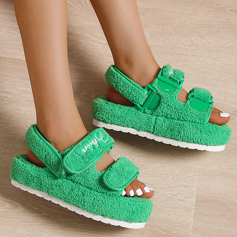 Sandals Velcro Plush Shoes Rome Platform High Heel Sandals