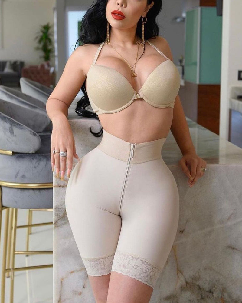 1537 Double Compression Butt Lifter Zipper Shorts High Waisted Seamless Hip Enhancer