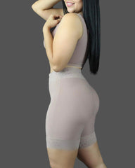 Double Compression Tummy Control Waist Silicone Lace High Waist Shaper Shorts with Bones