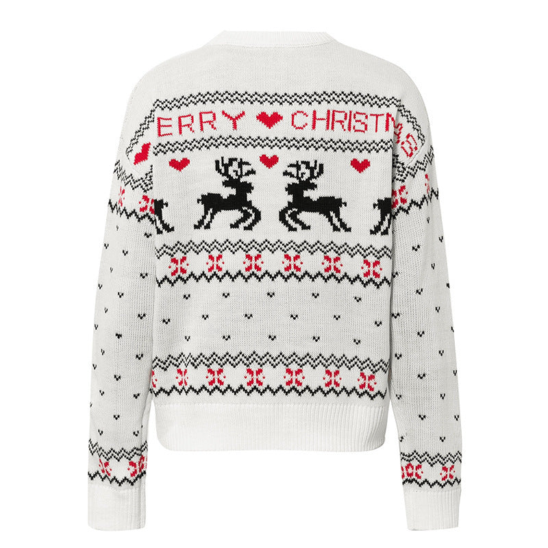 Cute Elk Heart Print Sweater Pullover Christmas Knitted Sweater Tops