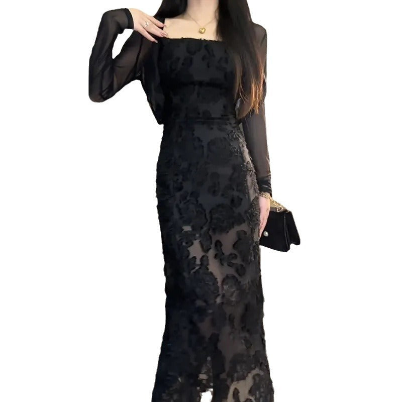 Elegant Black Lace Sling Dress