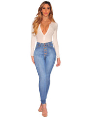 High Waist Hip Lifting Slim Breasted New Stretch Skinny Jeans