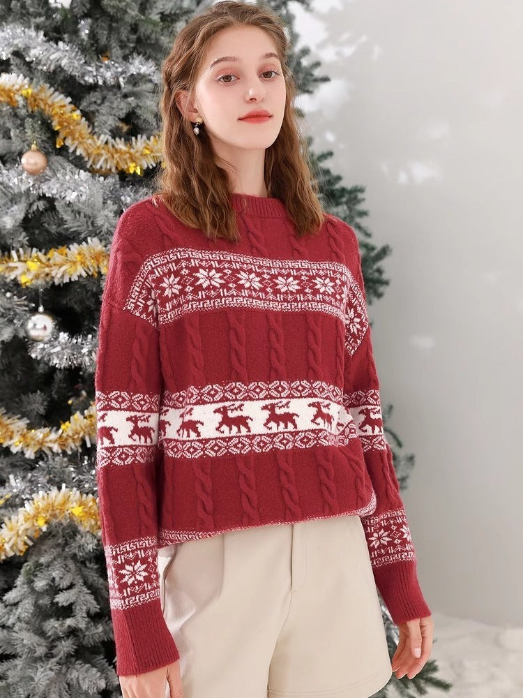 Christmas Knitted Jacquard Loose-fitting Sweater