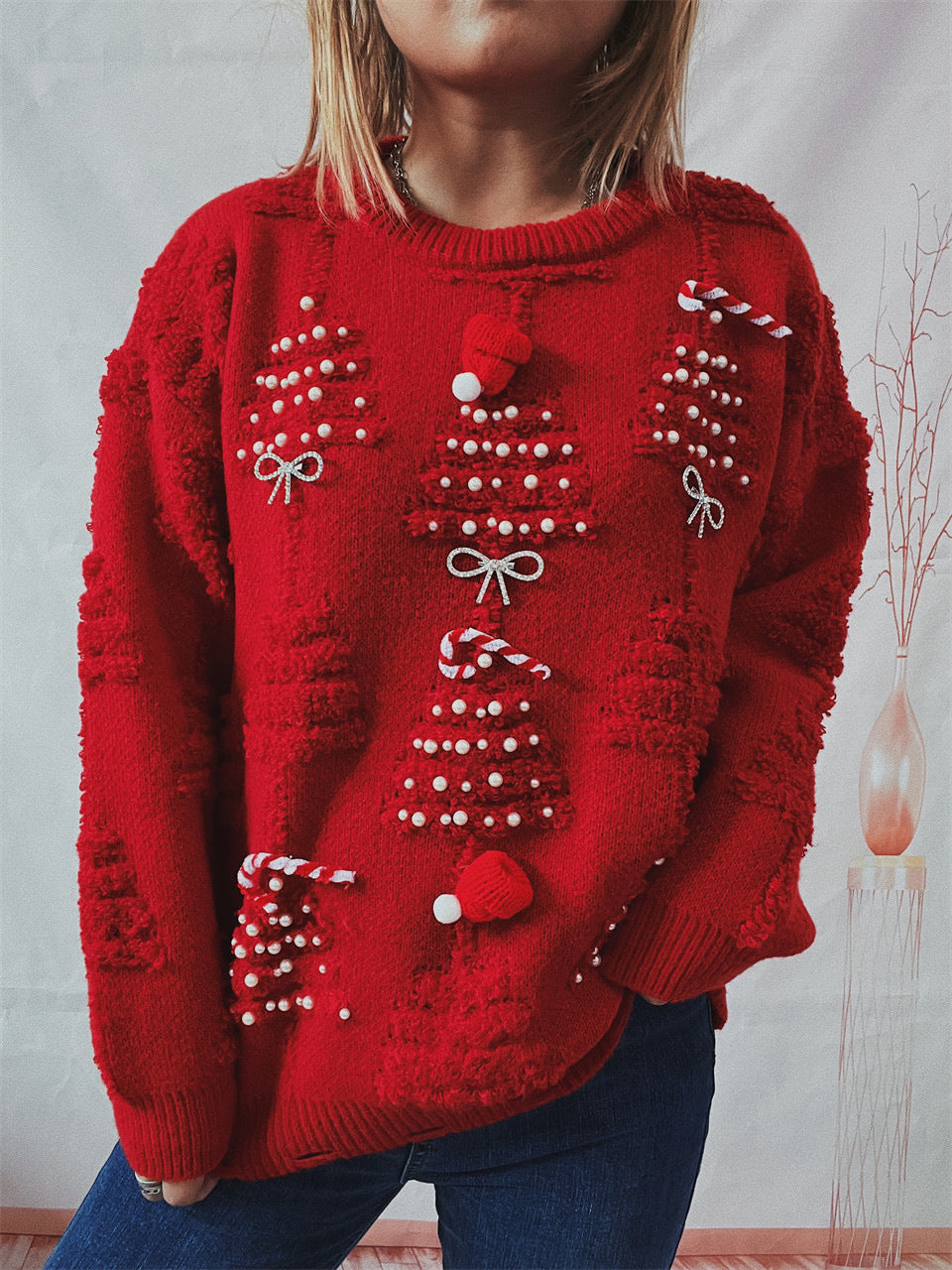 Handmade Pearl Christmas Theme Sweater