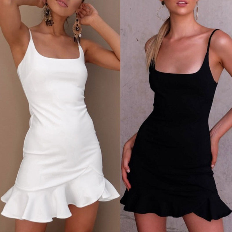 Ruffles Trumpet Dress Sleeveless Spaghetti Strap Slim Dress Party Short Dresses Vestidos