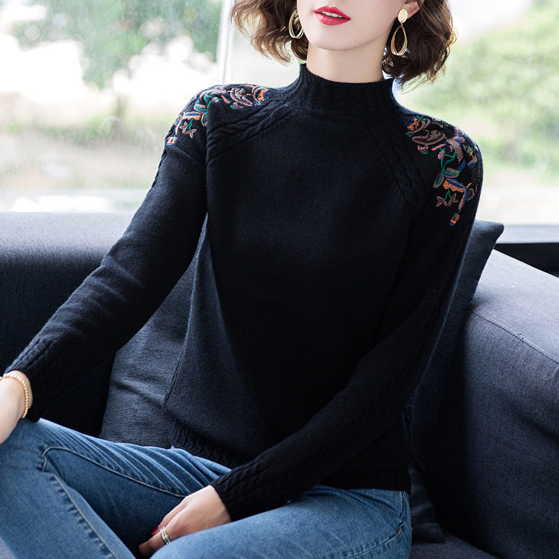 Embroidery Loose Sweater For Women