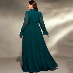Long Large Hem Green Chiffon Dress