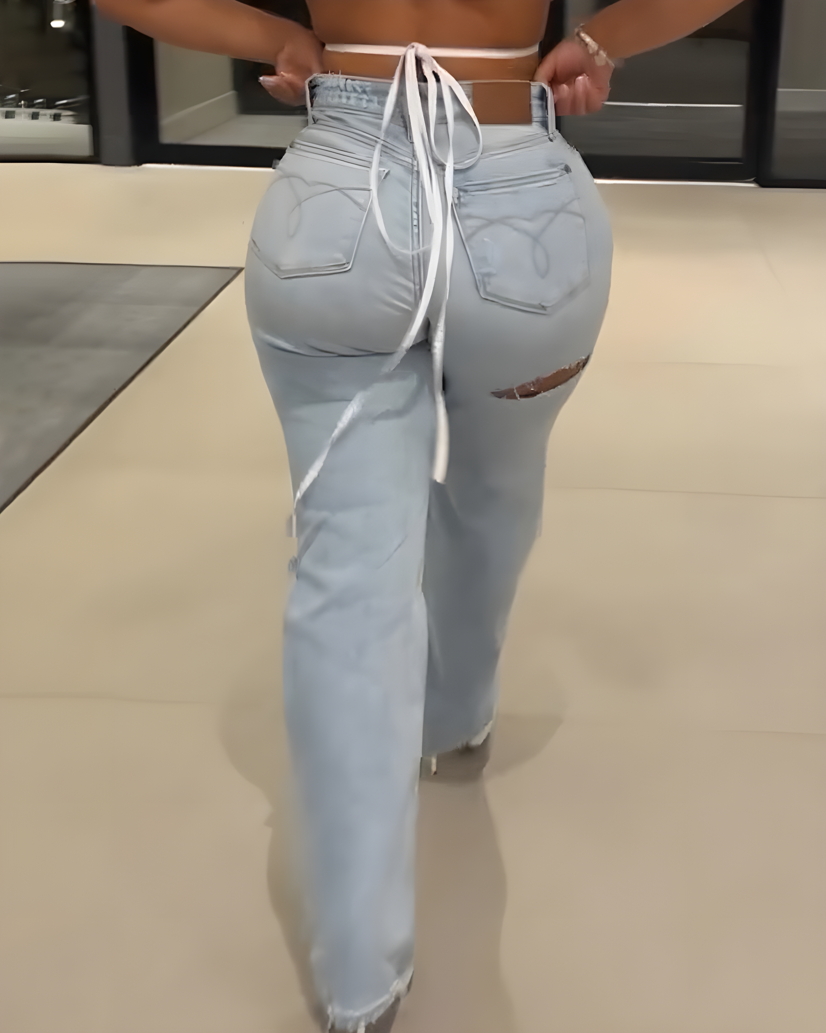 Slim-Fit Ripped Wide-Leg Jeans