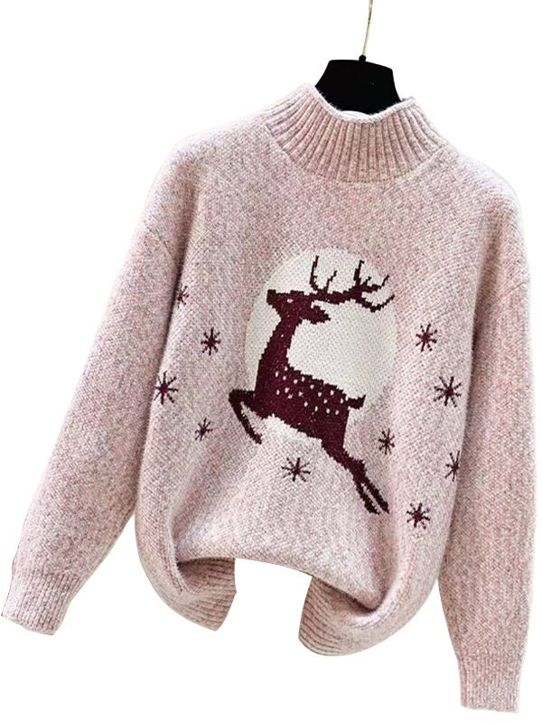 Casual Christmas Half-Neck Pullover Jacquard Top