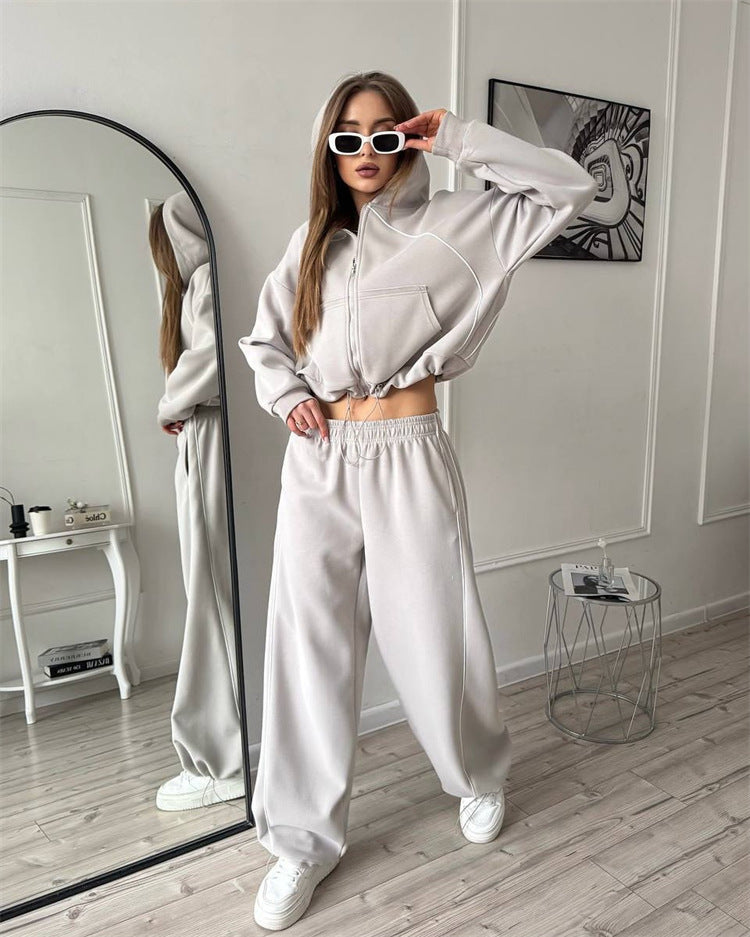 Sportswear Set Solid Color Cardigan Set