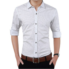 Brand Male Shirt Long-Sleeves Tops Polka Dot Printing Mens Dress Shirts Slim Men Shirt Plus Size M-5XL FGT