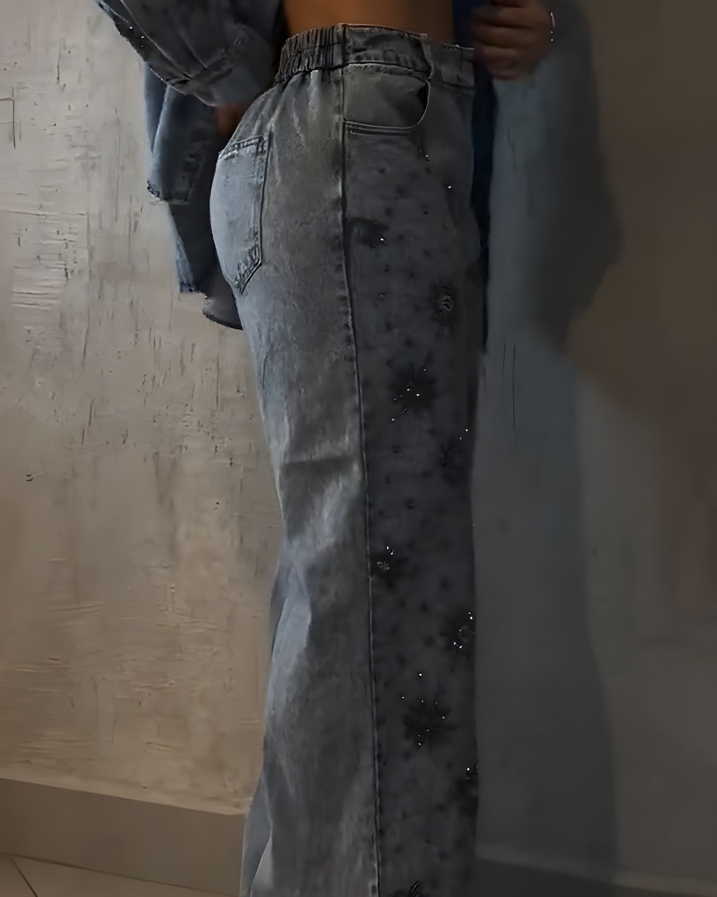 Floral Beaded Sparkling Straight Leg Jeans