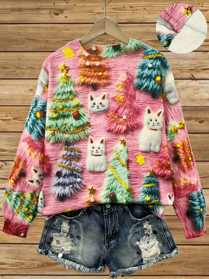 Pullover Christmas Pattern Round Neck Sweatshirt