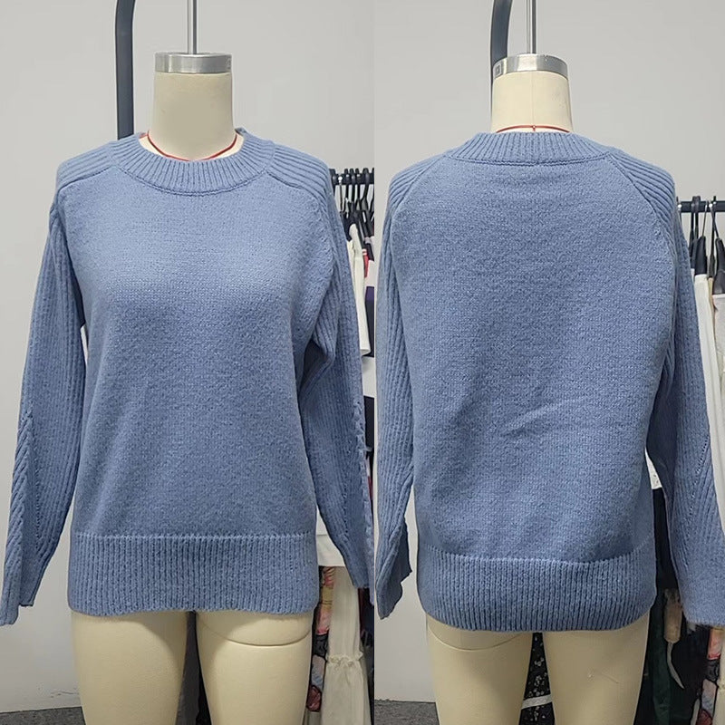 Milk Blue Bedford Cord Sweater Round-collar Long-sleeve Knitwear Casual Clothing Knit Top Outerwear