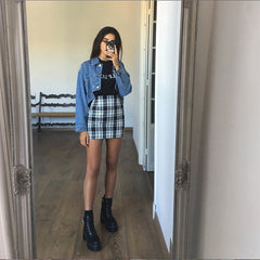 Style High Waist Bag Hip All-match Slim Plaid Skirt