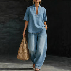 Casual Retro Denim Pants Set