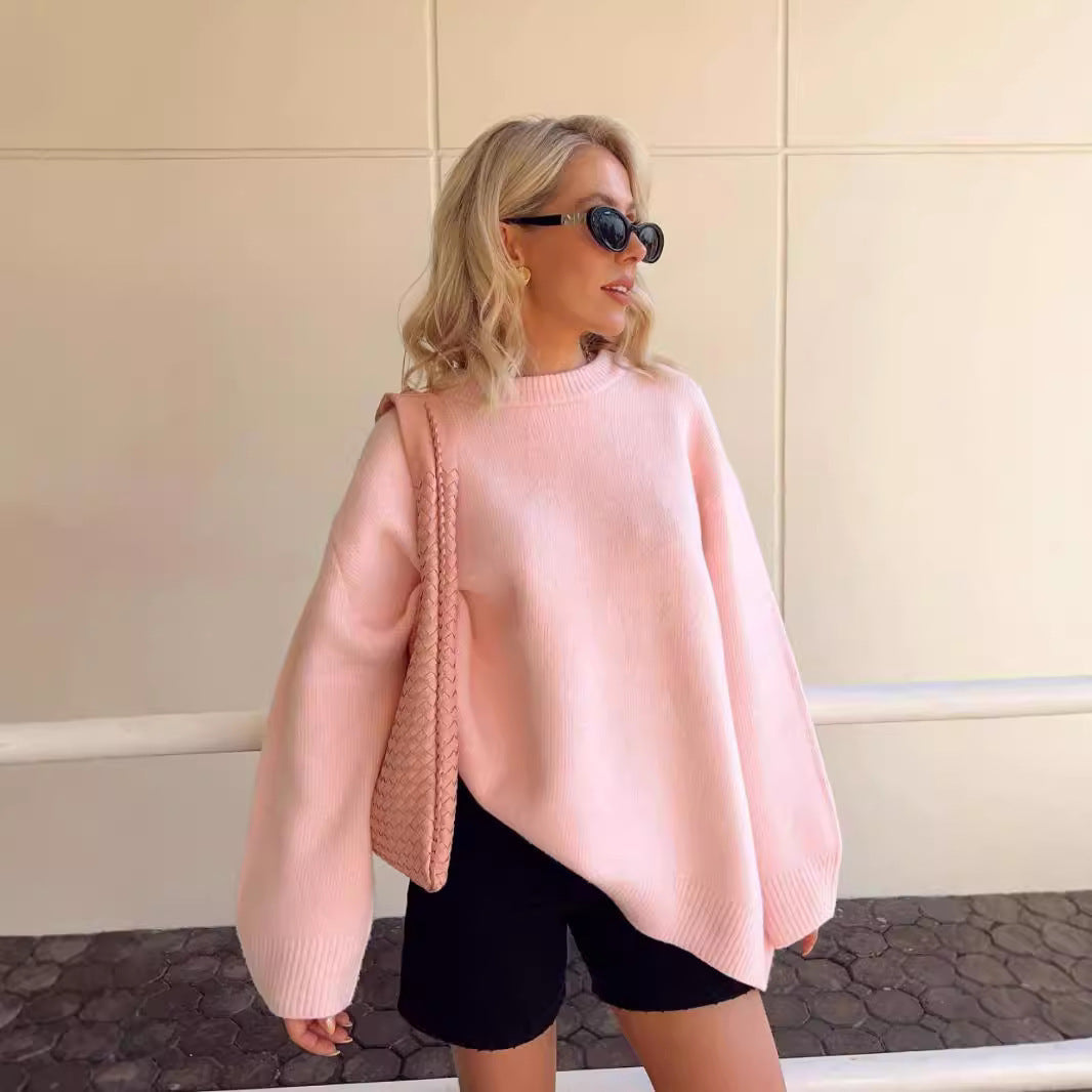 Sweet Crew Neck Pullover Sweater Loose Long-sleeved Tops For Clothing
