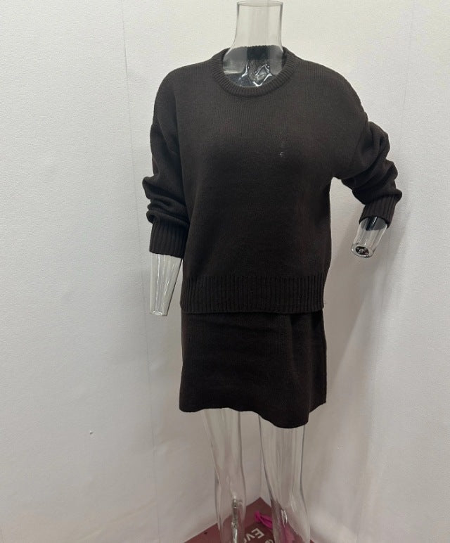 Sweater Skirt Sets For 2 Pieces Knit Casual Versatile Long Sleeve Pullover Elegant Solid High Waist Mini Skirt Outfit