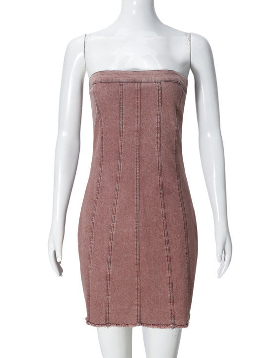 Backless Tube Denim Dress Y2K Slim Short Dresses For Clothing