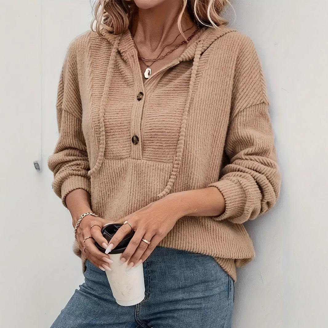 Fall Hooded Sunken Stripe Long-sleeved Sweater