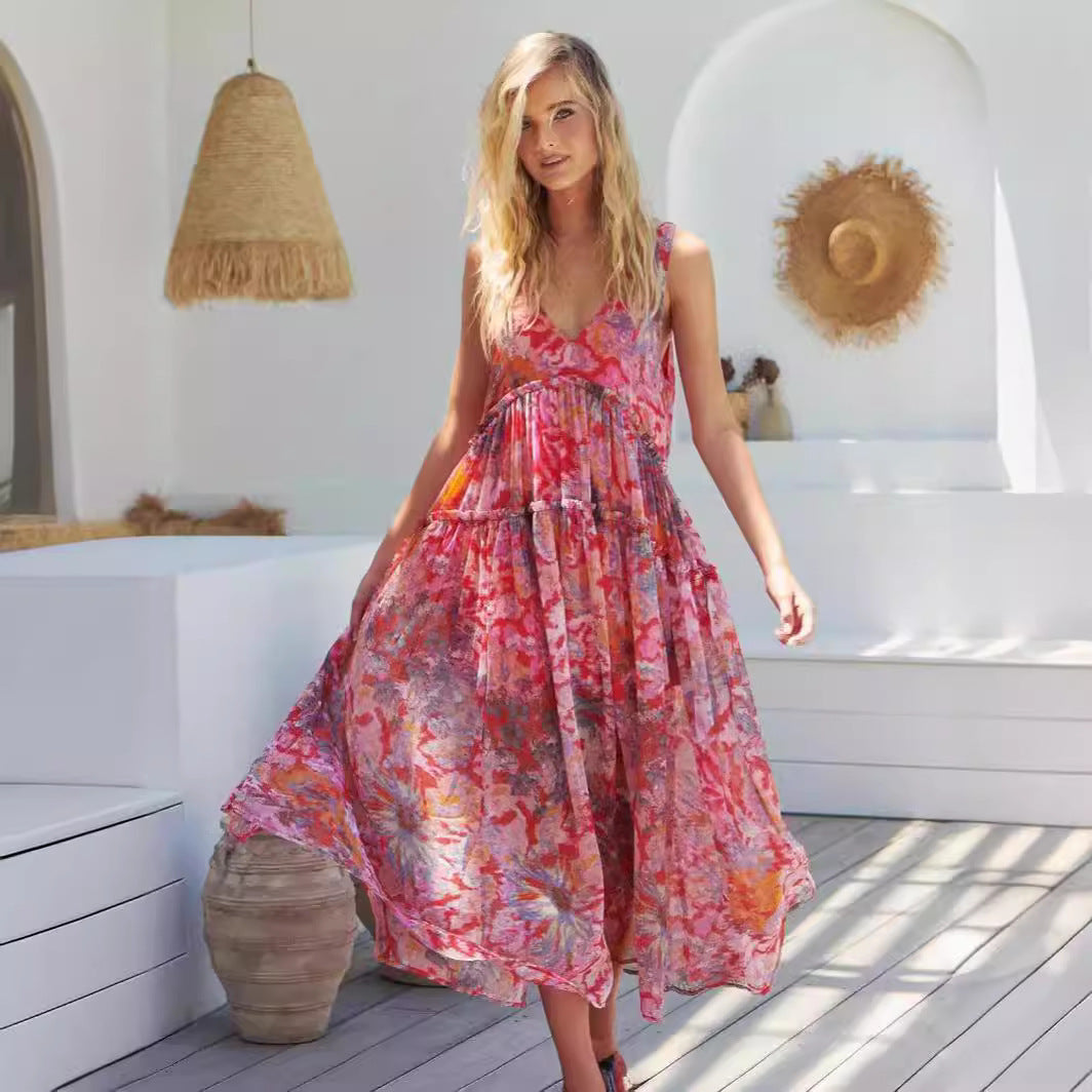 Elegant Chiffon Printing Slip Dress