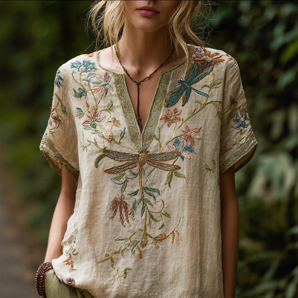 Spring Carnival Trendy Printed Womens V-Neck Short-Sleeve Top