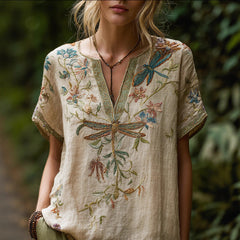 Spring Carnival Trendy Printed Womens V-Neck Short-Sleeve Top