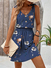 Sleeveless Floral Dress with Elastic Waistband