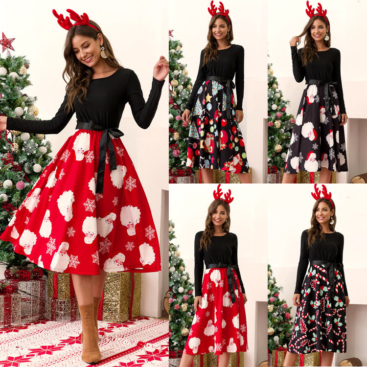 Christmas Style Contrast Stitching Lace Dress