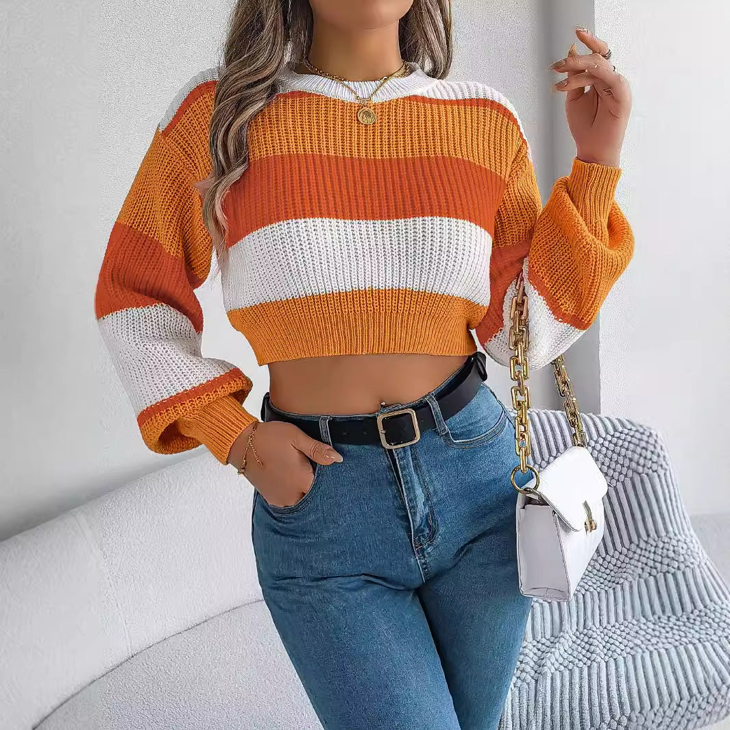 Leisure Pullover Midriff-baring Sweater Knitted Top