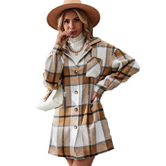 Casual Woolen Plaid Coat Skirt Suit