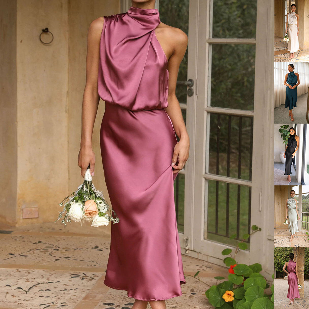 Sleeveless Halter Neck Dress Temperament Evening Dresses For Clothing