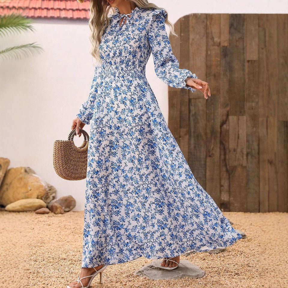 Spring And Long Sleeve Floral Dress