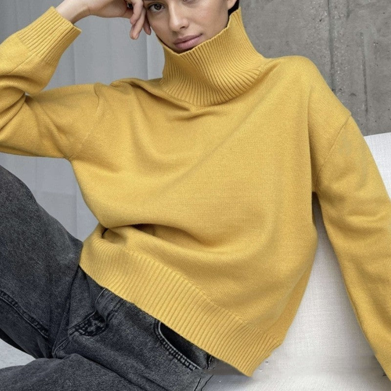 High Collar Loose Knitted Top Sweaters Clothing