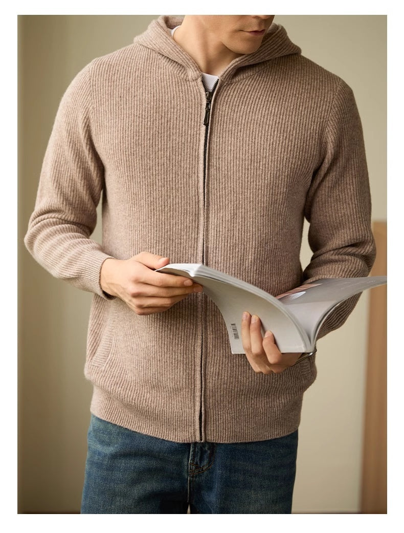 Men's 100 Pure Wool Hooded Cardigan And Sweaters