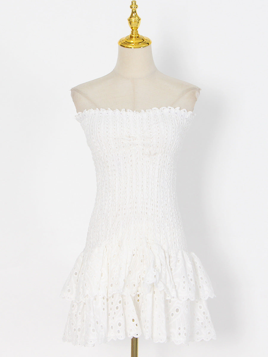 Y2K Tube Top Pleated Mini Dress â€?INS Printed A-Line Beach Party Dress for Women