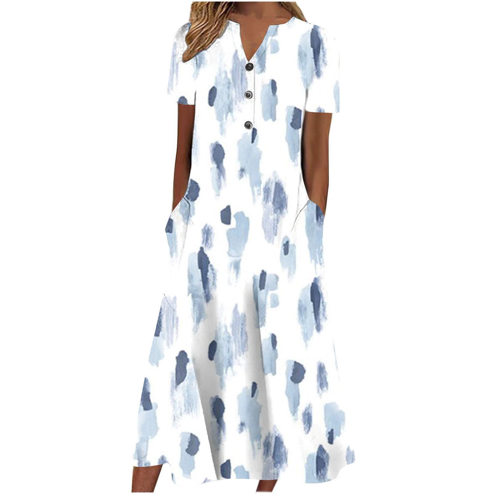 Casual Short Sleeved Long Midi Plain Dresses With Pockets