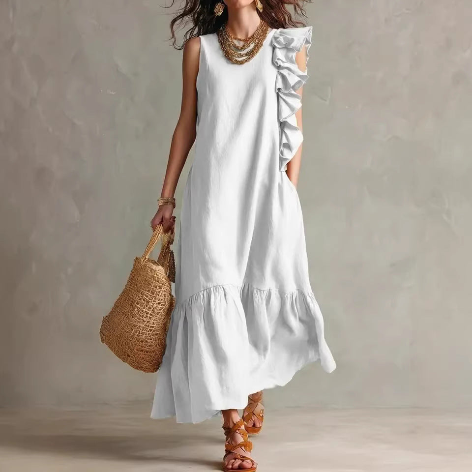 Irregular Ruffle Sleeveless Womens Dress