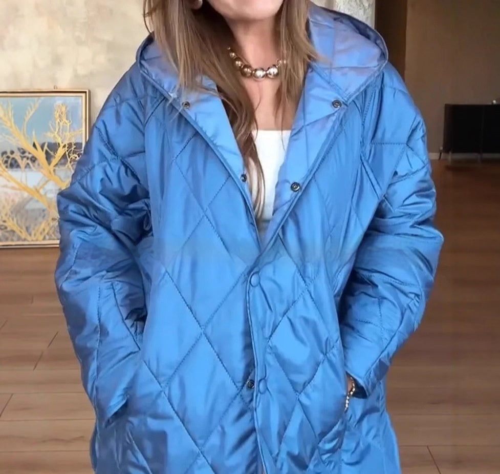 Jacket Casual Rhombus Quilted Hooded Lightweight Jacket For Women