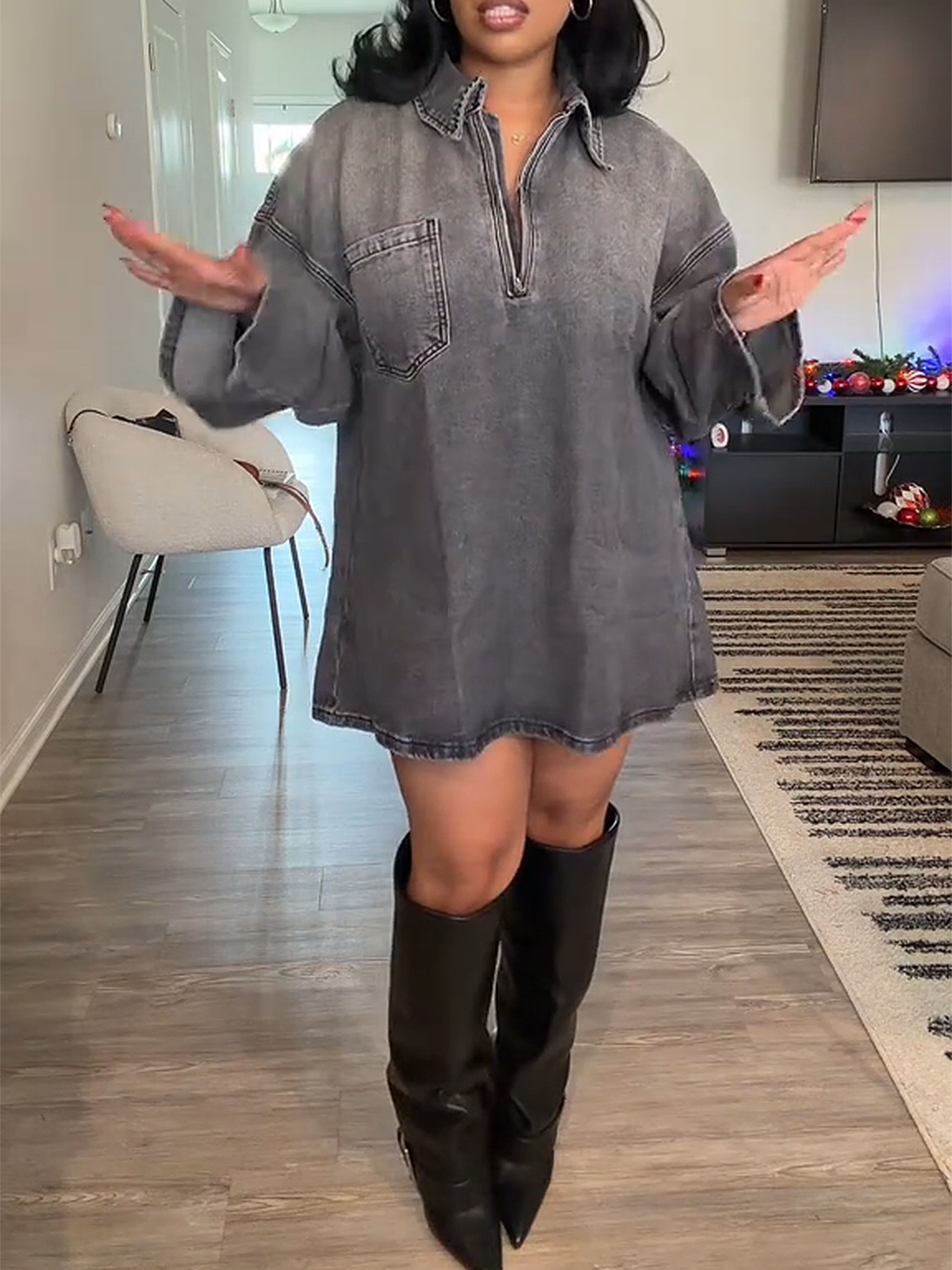 Stylish Collared Loose Denim Dress