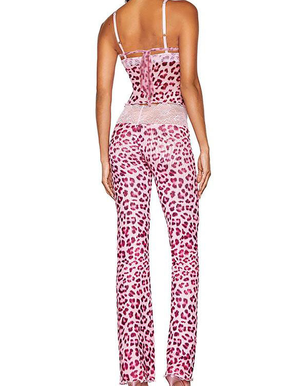 Fashion Color Collision Splicing Slim Small Tank Top Waist Pants Set