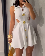 Fashionable Lapel Slimming Cutout Dress
