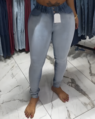 Double-Breasted Button-Down Skinny Jeans
