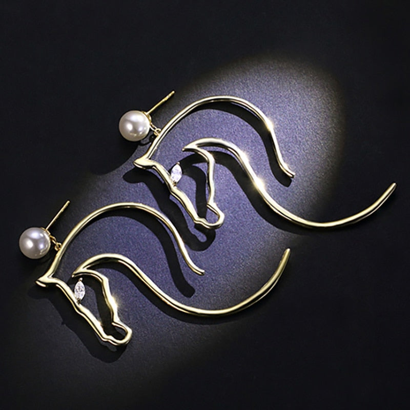 Abstract Horse-Figure and Pearl Earrings